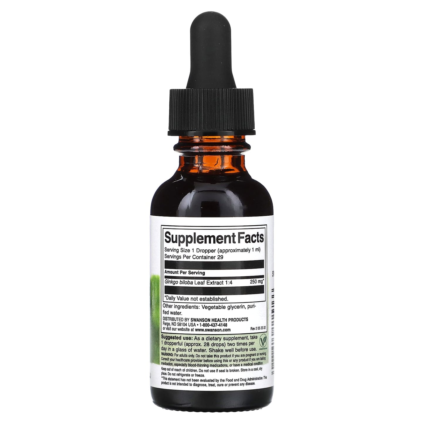 Swanson, Ginkgo Biloba Liquid Extract, Alcohol & Sugar Free, 1 fl oz (29.6 ml)