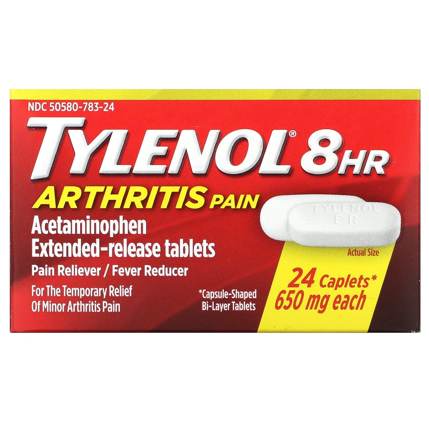 Tylenol-8 HR Arthritis Pain-Pain Reliever Fever Reducer- 650 mg -24 Caplets