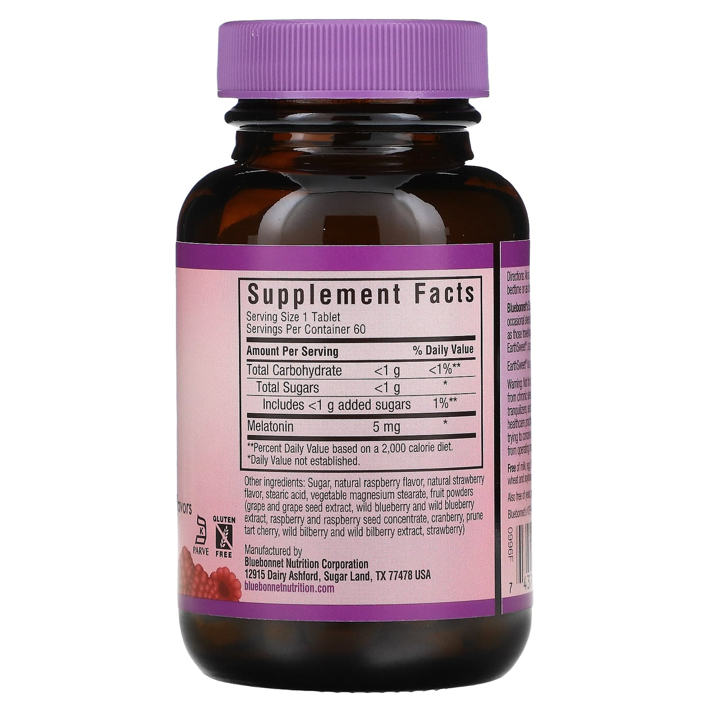 Bluebonnet Nutrition, Earth Sweet Chewables, Melatonin, Raspberry, 5 mg, 60 Chewable Tablets