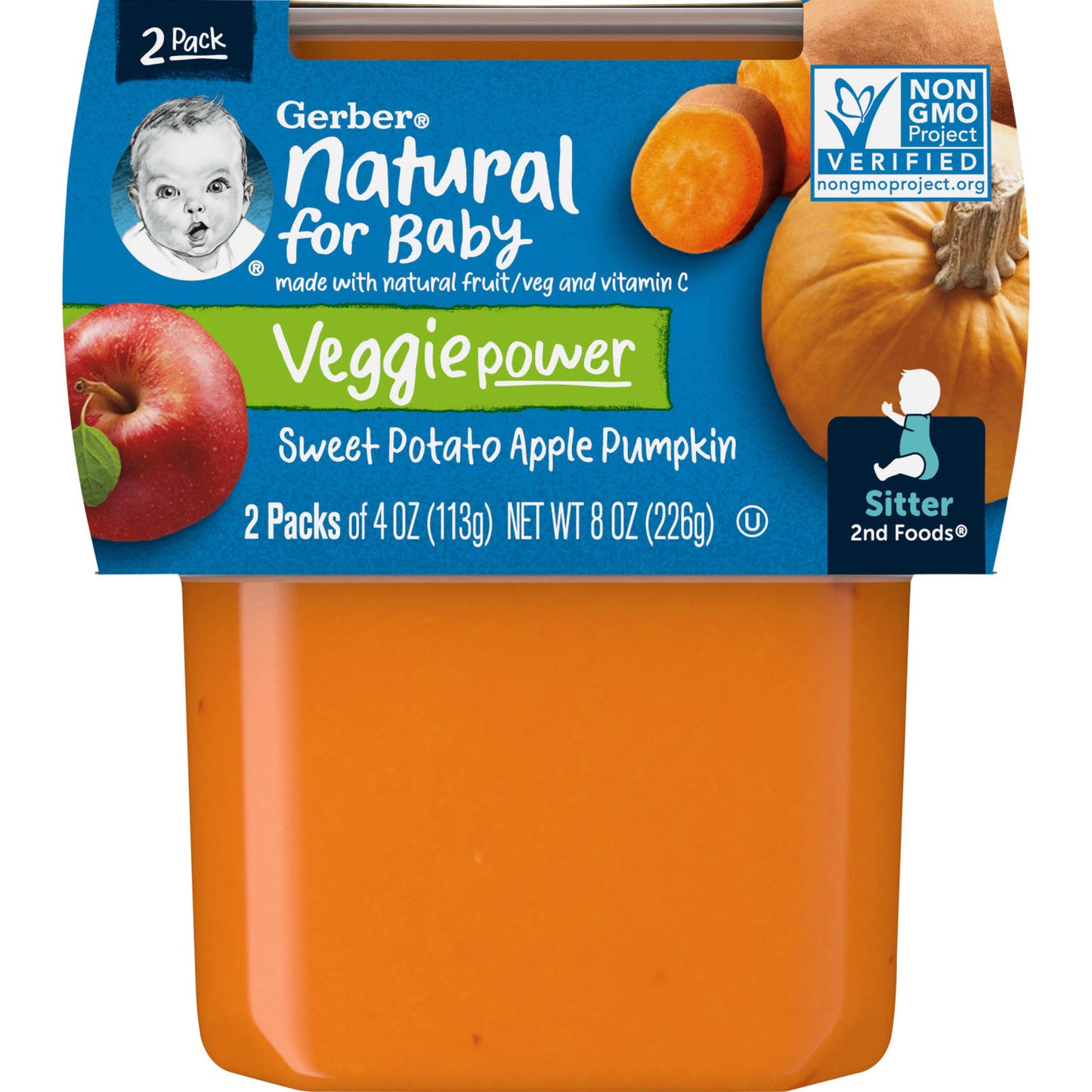 Gerber-Natural for Baby-Veggie Power-2nd Foods-Sweet Potato Apple Pumpkin-2 Pack-4 oz (113 g) Each