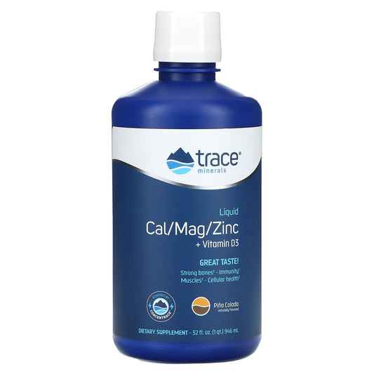 Trace Minerals ®-Liquid Cal/Mag/Zinc + Vitamin D3-Piña Colada-32 fl oz (946 ml)