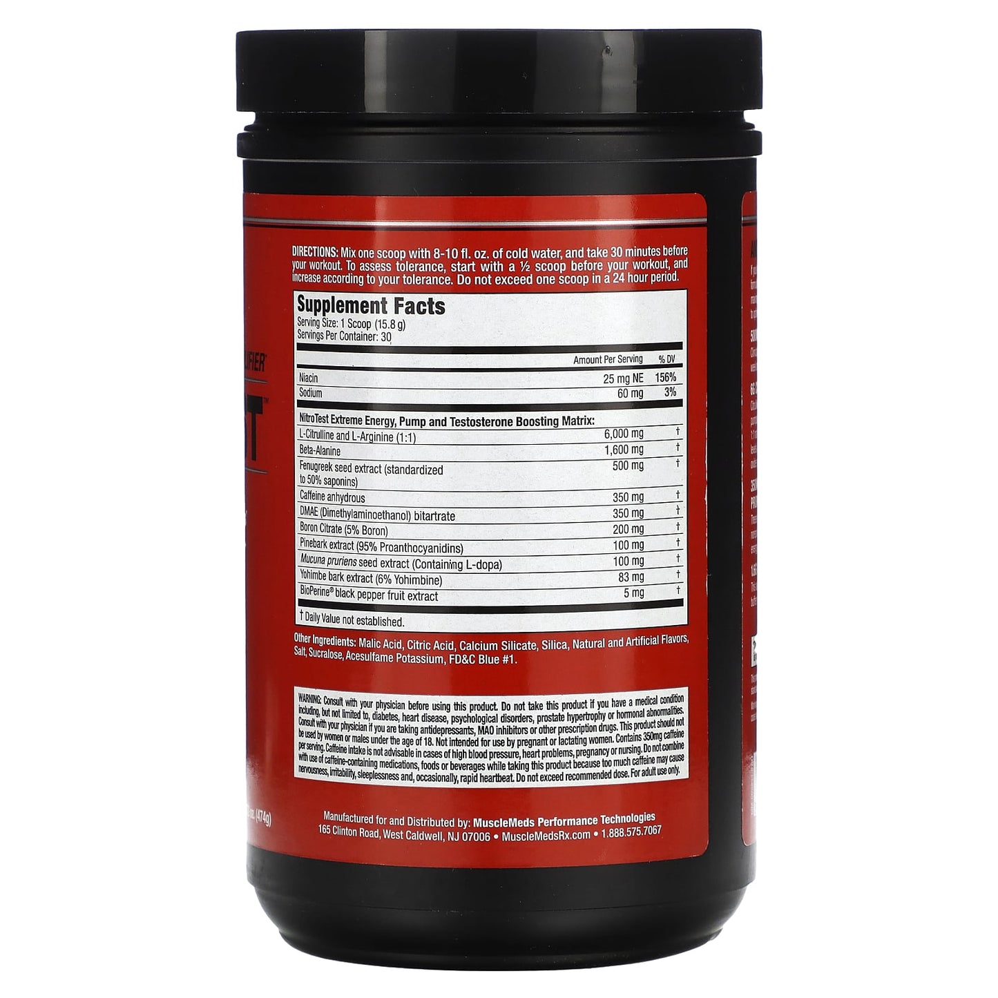 MuscleMeds, Nitrotest, Androgenic Pre-Workout Amplifier, Blue Raspberry, 16.72 oz (474 g)