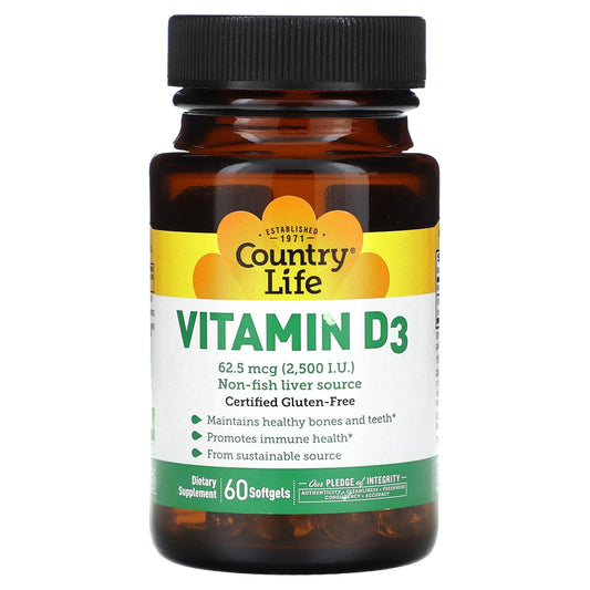 Country Life-Vitamin D3-62.5 mcg (2,500 IU)-60 Softgels