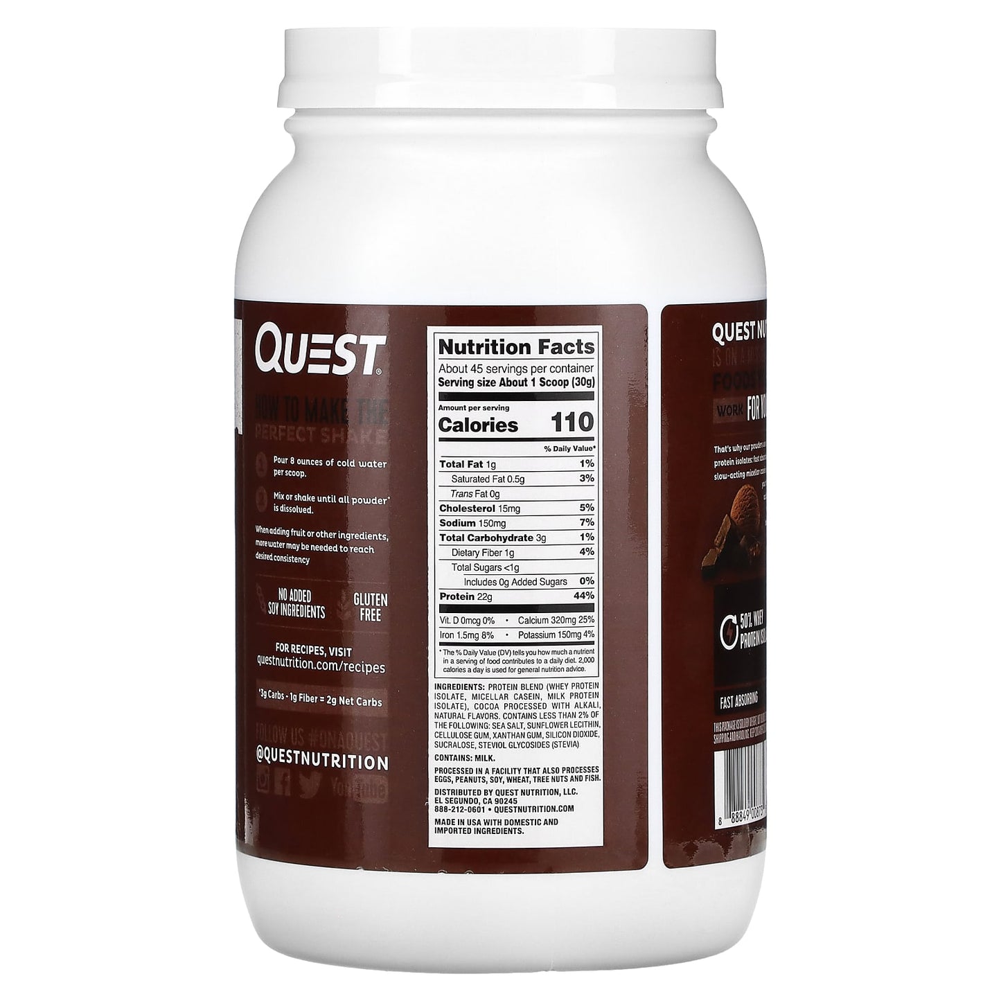 Quest Nutrition, Protein Powder, Chocolate Milkshake, 3 lb (1.36 kg)