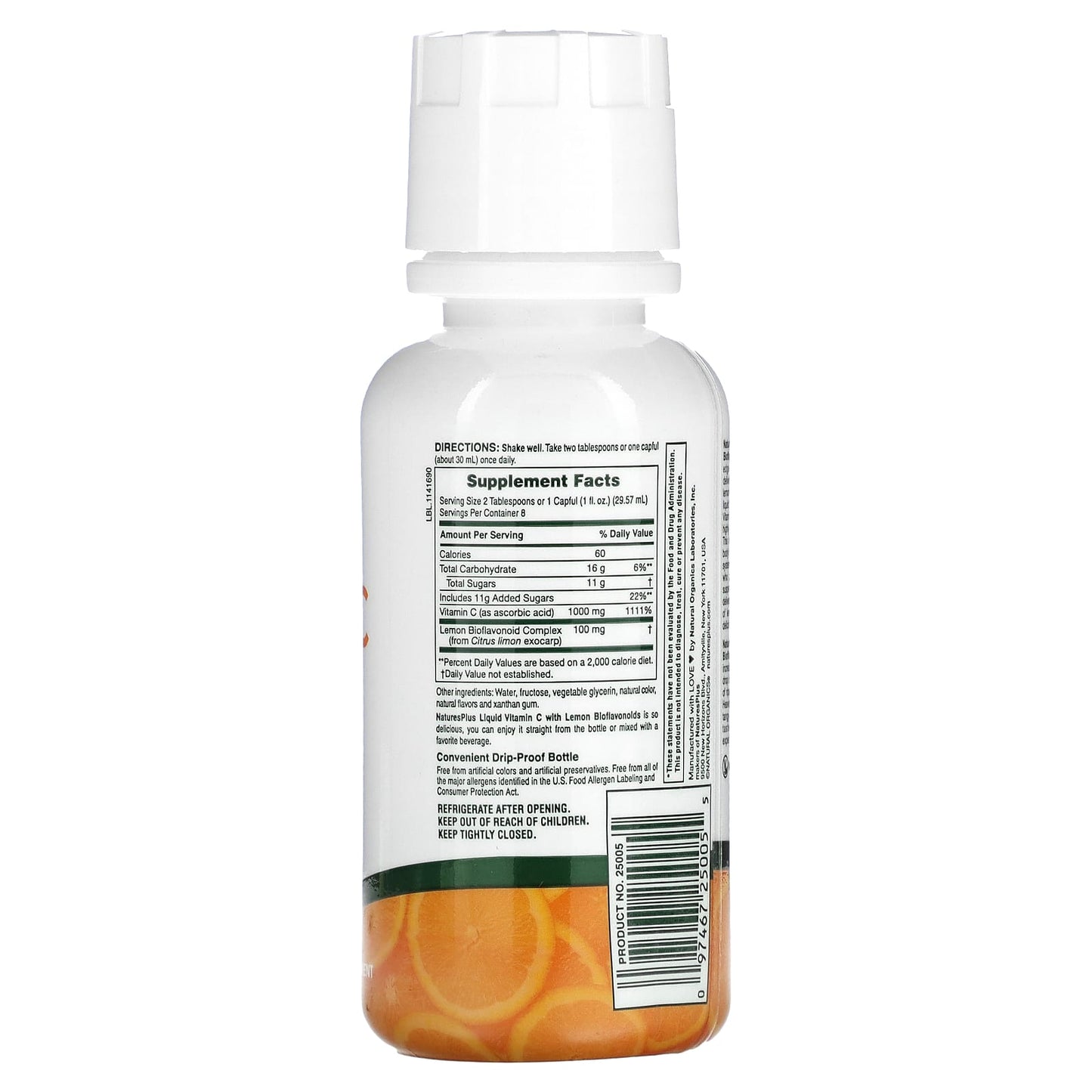 NaturesPlus, Liquid Vitamin C, Natural Orange, 1000 mg, 8 fl oz (236.56 ml)