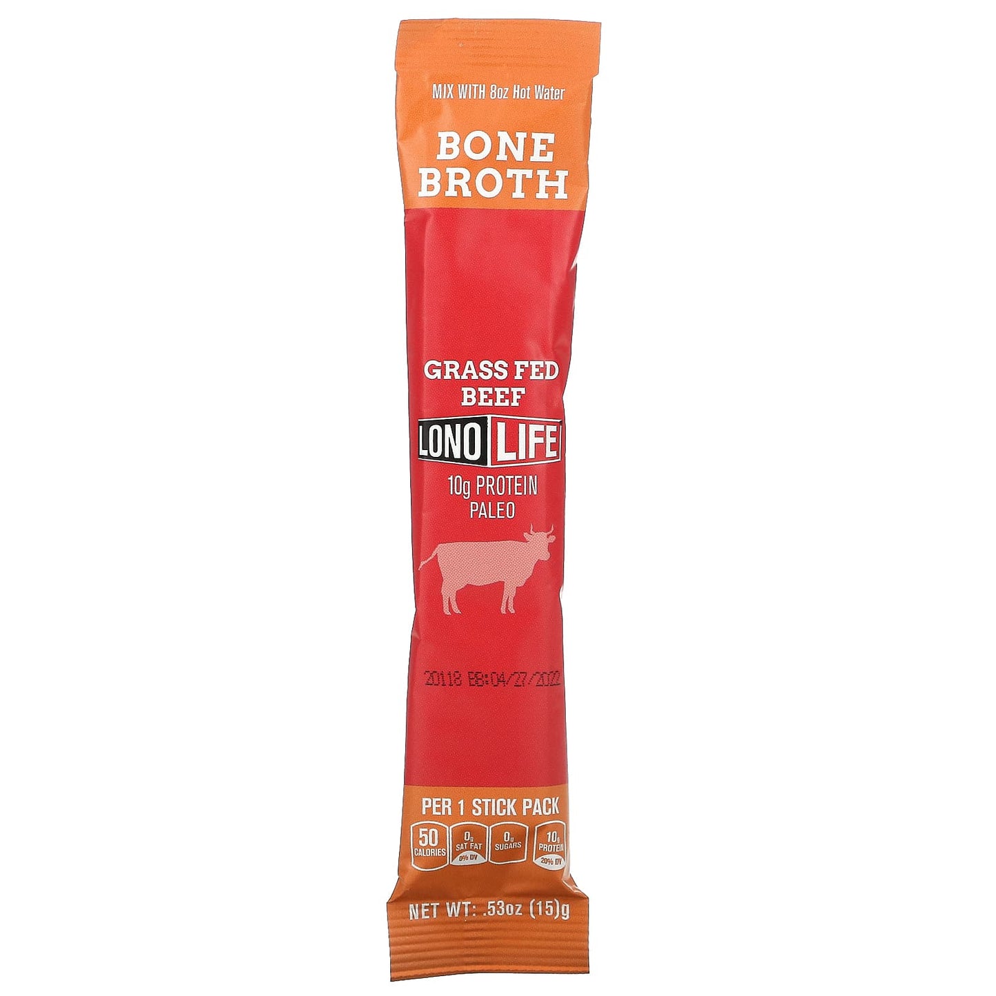 Lonolife, Broth, Beef Bone, Paleo, 4 Stick Packs, .53 oz (15 g) Each