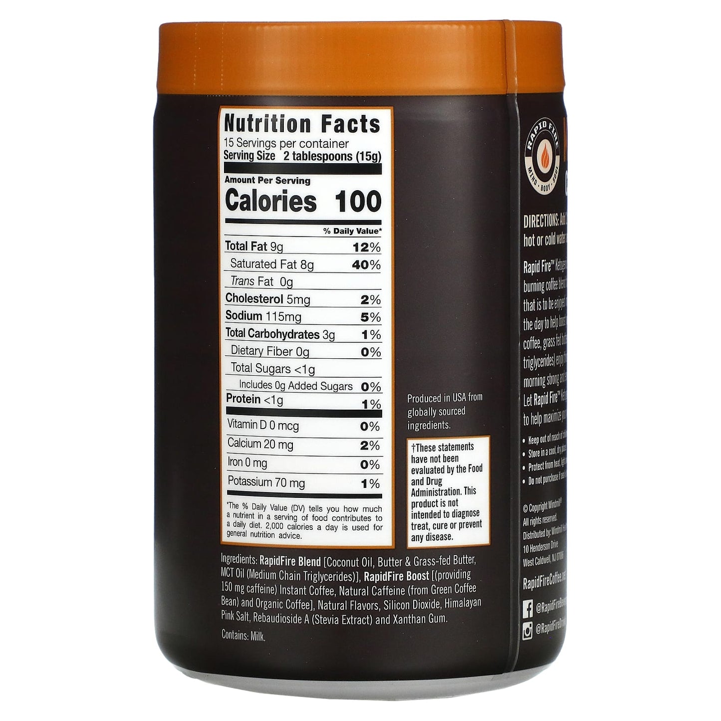 RAPIDFIRE, Keto Coffee, Caramel Macchiato, Instant, Medium Roast, 7.93 oz (225 g)