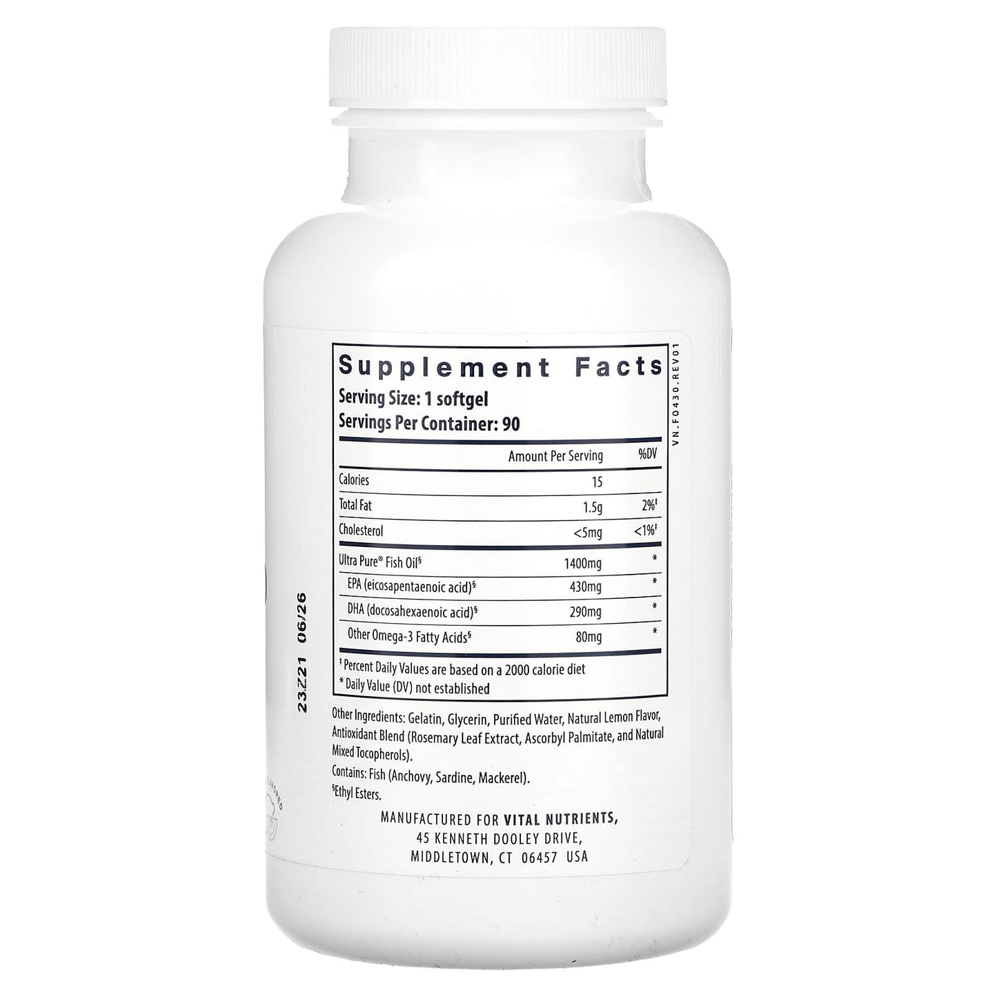 Vital Nutrients, Ultra Pure Fish Oil 800, Lemon, 90 Softgels