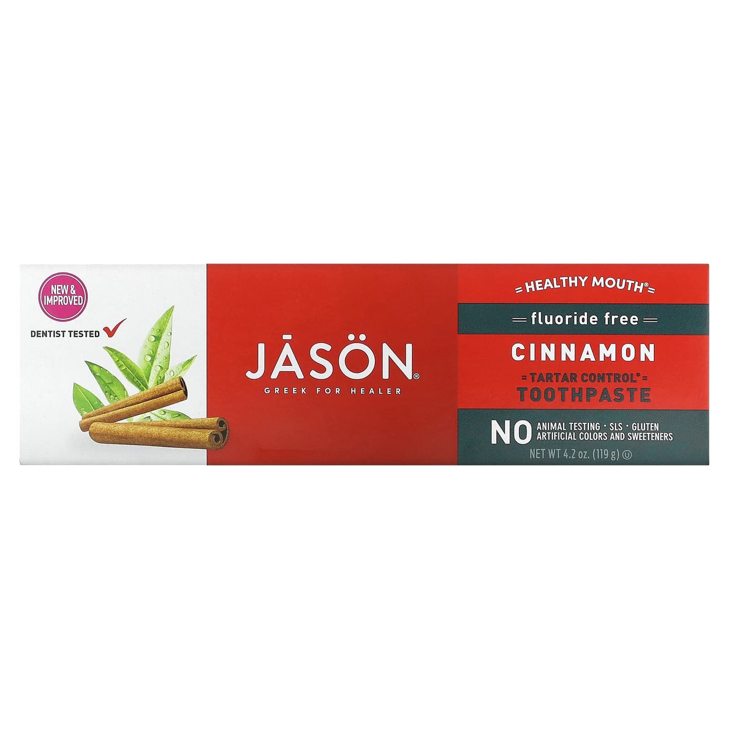 Jason Natural, Healthy Mouth, Tartar Control Toothpaste, Fluoride Free, Cinnamon, 4.2 oz (119 g)