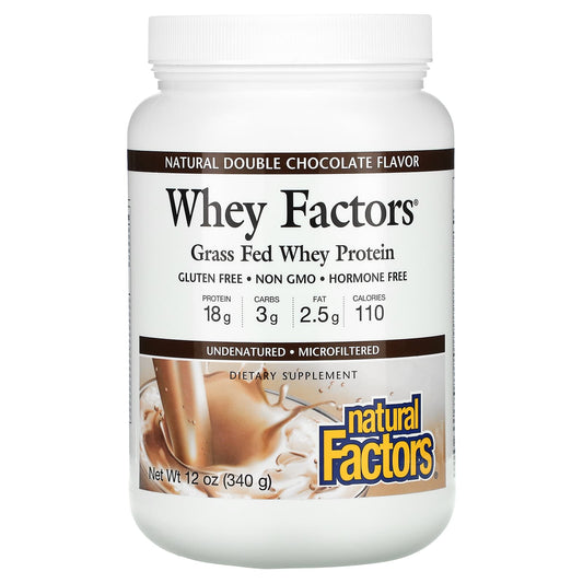 Natural Factors-Whey Factors-Grass Fed Whey Protein-Natural Double Chocolate-12 oz (340 g)