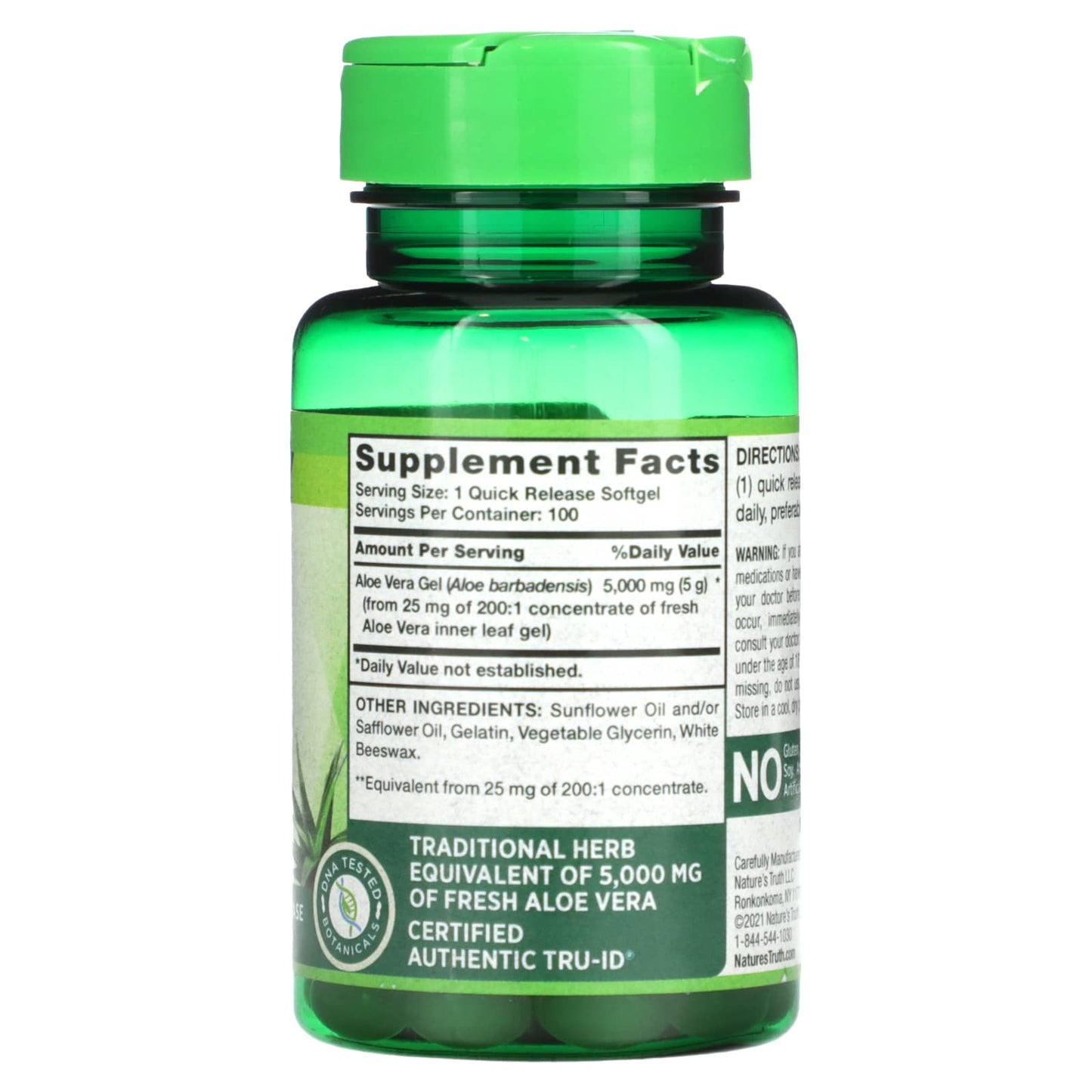 Nature's Truth, Potent, Aloe Vera , 5,000 mg , 100 Quick Release Softgels