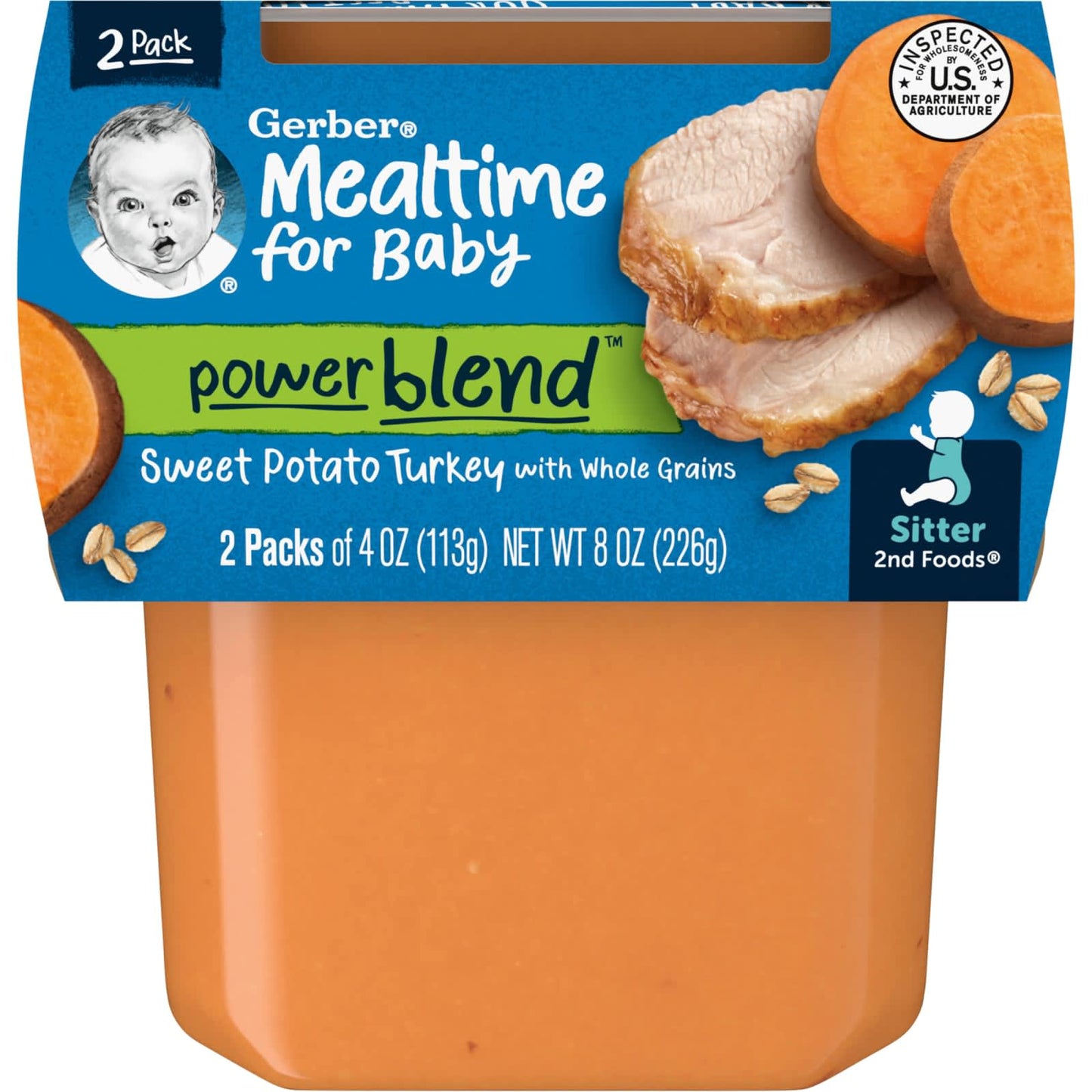 Gerber-Mealtime for Baby-Power Blend-2nd Foods-Sweet Potato Turkey with Whole Grains-2 Pack-4 oz (113 g) Each