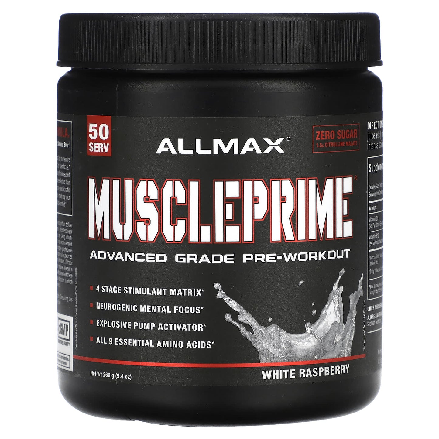 ALLMAX-Muscle Prime-Advanced Grade Pre-Workout-White Raspberry-9.4 oz (266 g)