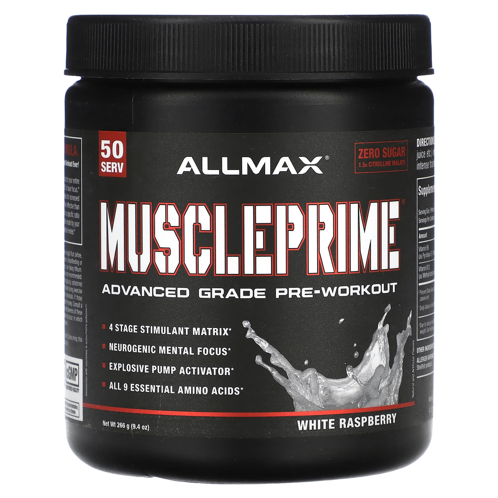 ALLMAX-Muscle Prime-Advanced Grade Pre-Workout-White Raspberry-9.4 oz (266 g)