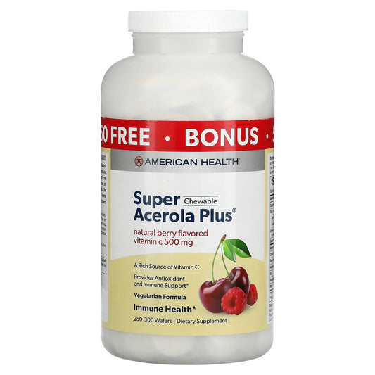 American Health-Super Chewable Acerola Plus-Natural Berry-500 mg-300 Wafers