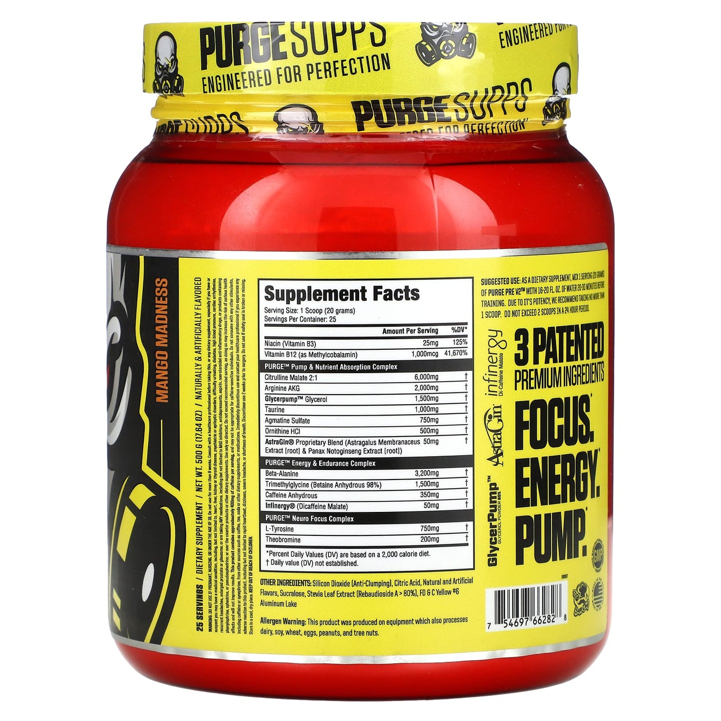 MuscleSport, Pre-Workout Powerhouse, Pre V2, Mango Madness, 17.64 oz (500 g)