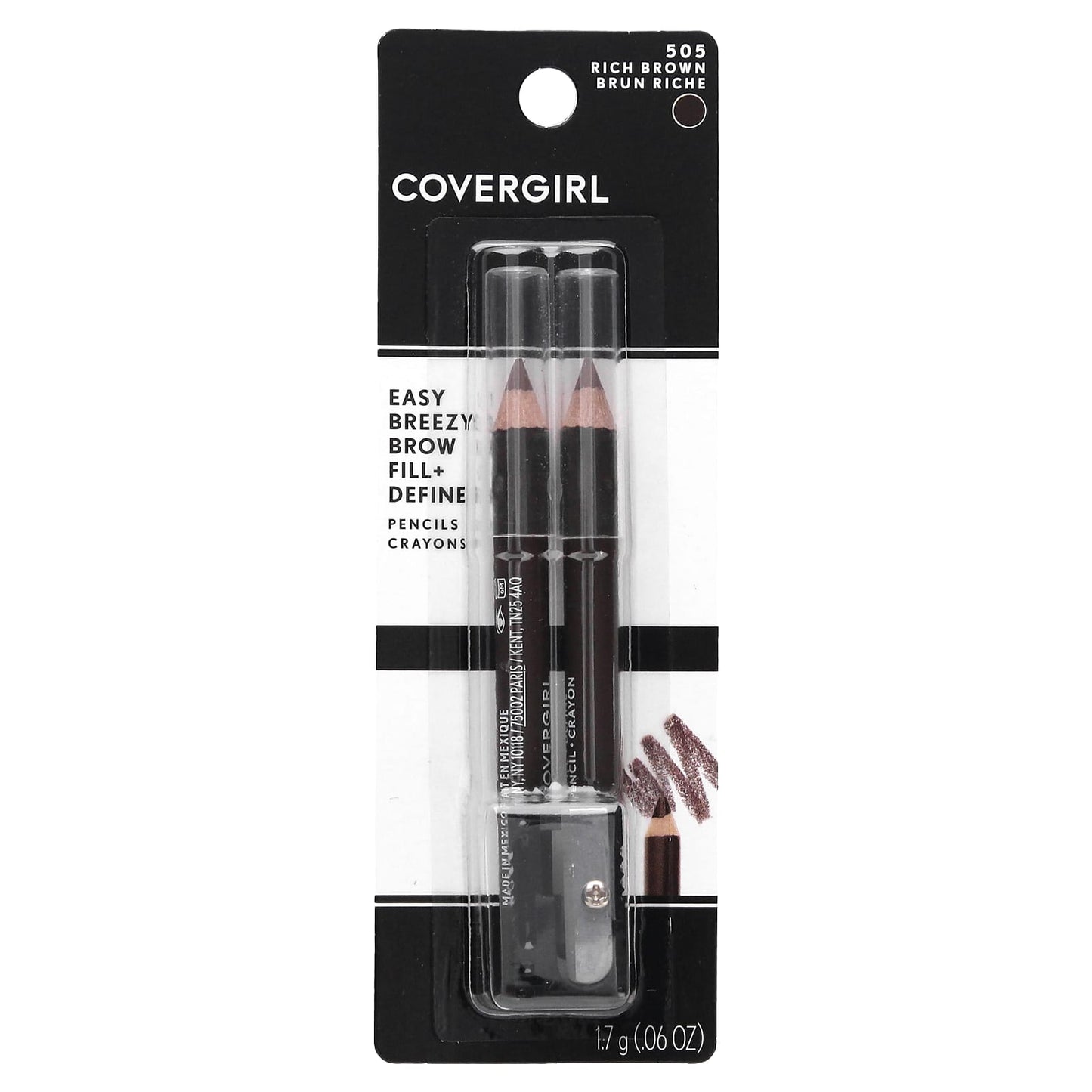 Covergirl, Easy Breezy Brow, Fill + Define Pencils, 505 Rich Brown, 0.06 oz (1.7 g)