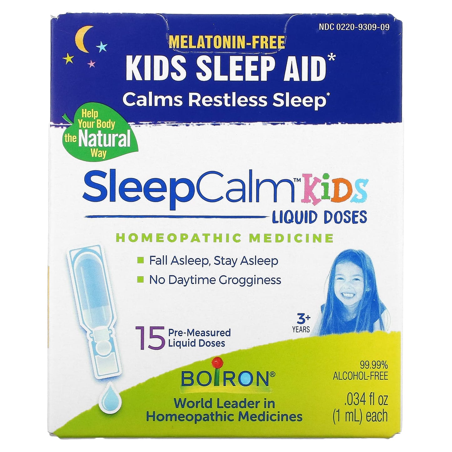 Boiron-Kids-SleepCalm Liquid Doses-3+ Years-Melatonin-Free-15 Pre-Measured Liquid Doses-0.034 fl oz (1 ml) Each