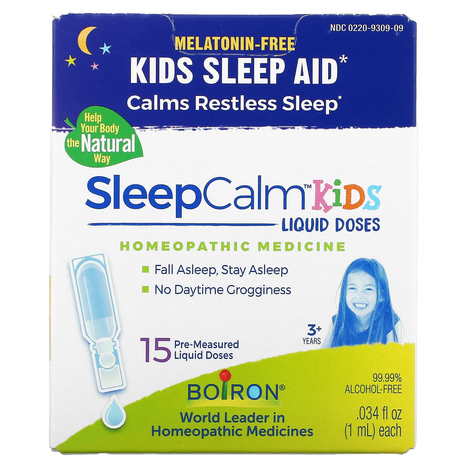 Boiron-Kids-SleepCalm Liquid Doses-3+ Years-Melatonin-Free-15 Pre-Measured Liquid Doses-0.034 fl oz (1 ml) Each