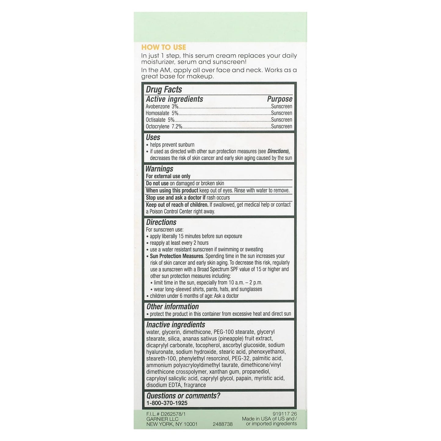 Garnier, Green Labs, Pinea-C Brightening Serum Cream, Broad Spectrum SPF 30, 2.4 fl oz (72 ml)