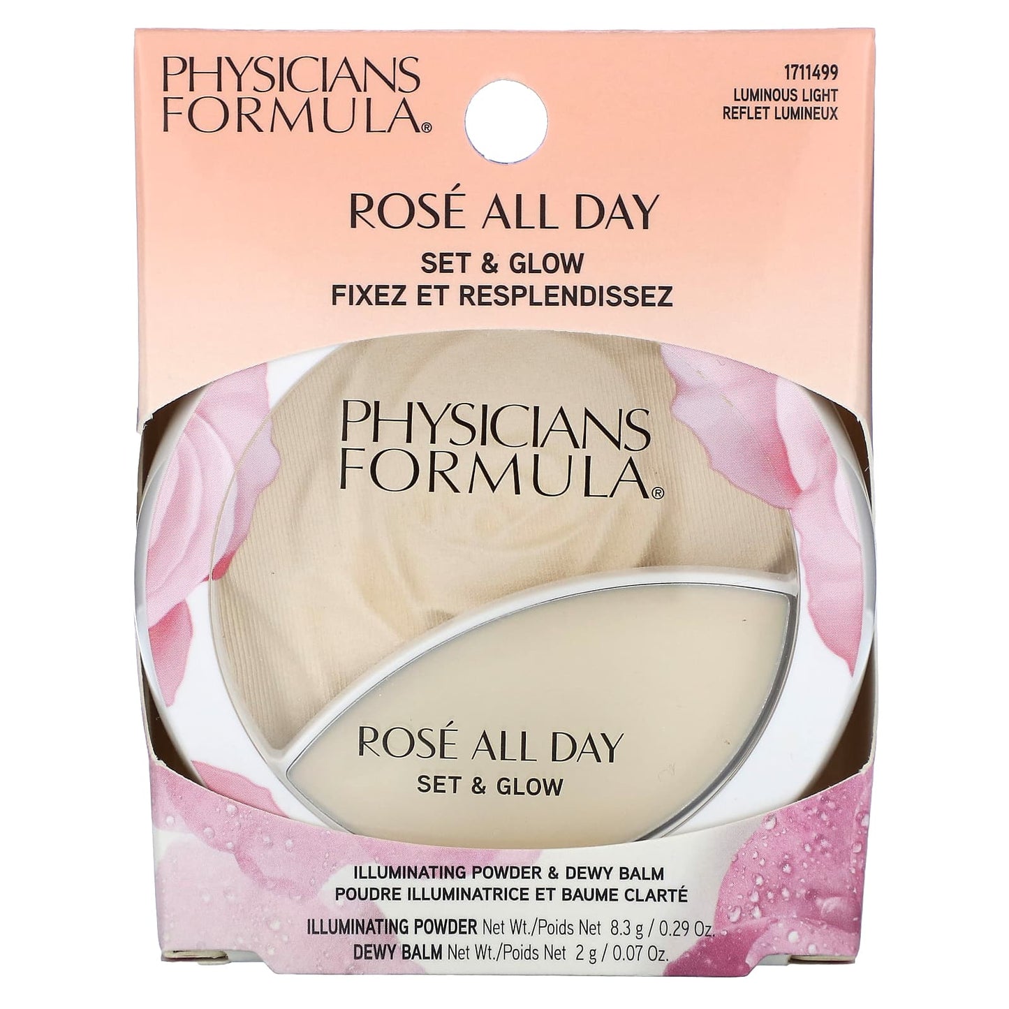 Physicians Formula, Rosé All Day, Set & Glow, Illuminating Powder & Dewy Balm, 1711499 Luminous Light, 1 Count