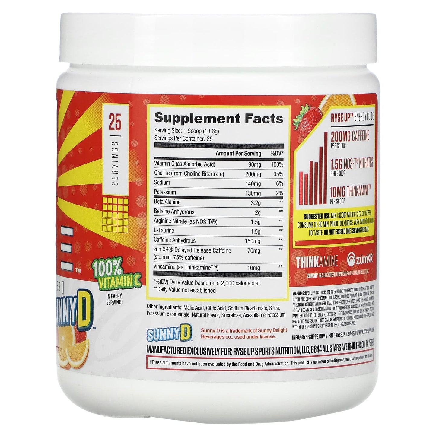 RYSE, Element Series, Pre-Workout, Sunny D, Orange Strawberry, 12 oz (340 g)