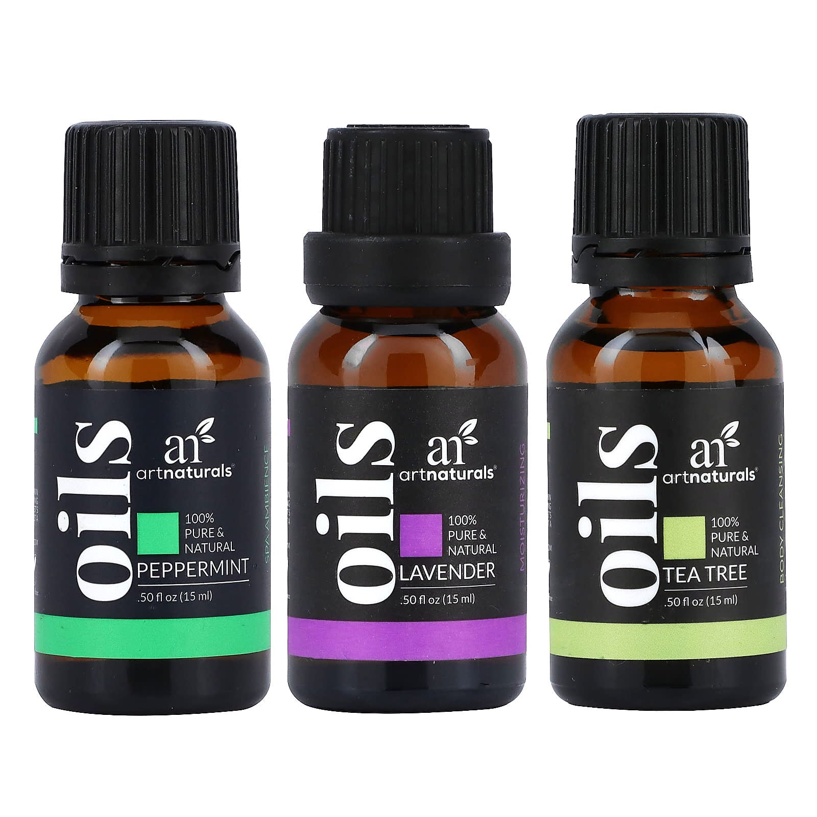 artnaturals-Top 3 Essential Oils Set-Lavender-Tea Tree-and Peppermint-3 Piece Set-0.50 fl oz (15 ml) Each