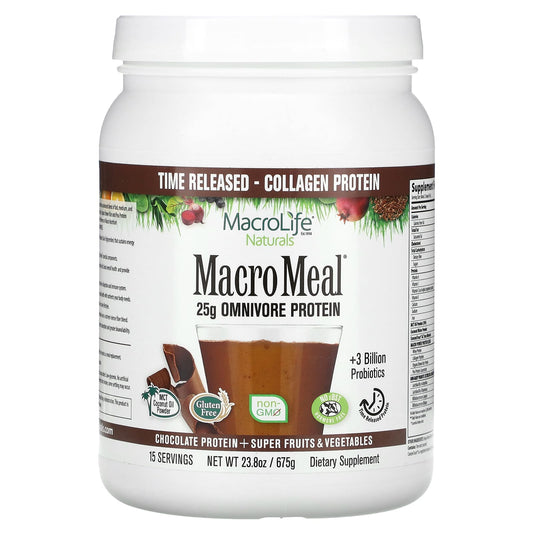 Macrolife Naturals-MacroMeal-Protein + Super Fruits & Vegetables-Chocolate -23.8 oz (675 g)