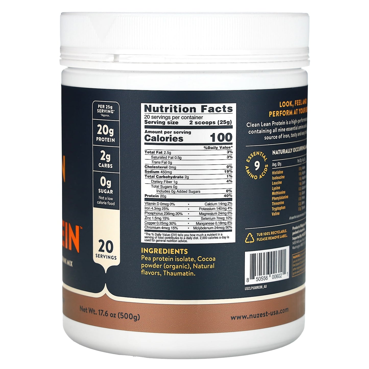 Nuzest, Clean Lean Protein, Rich Chocolate, 17.6 oz (500 g)