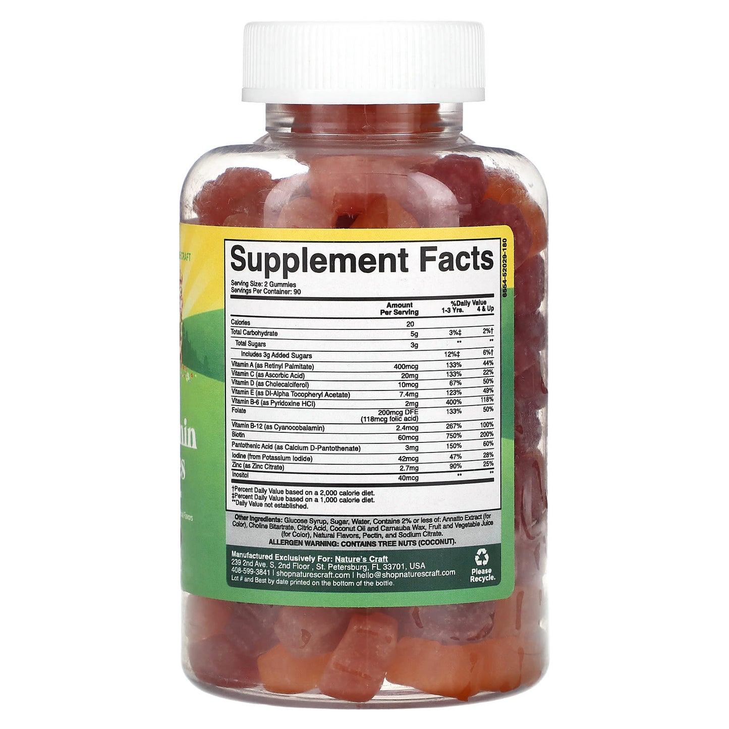 Nature's Craft, Kids Multivitamin Gummies, Assorted Fruit, 180 Gummies