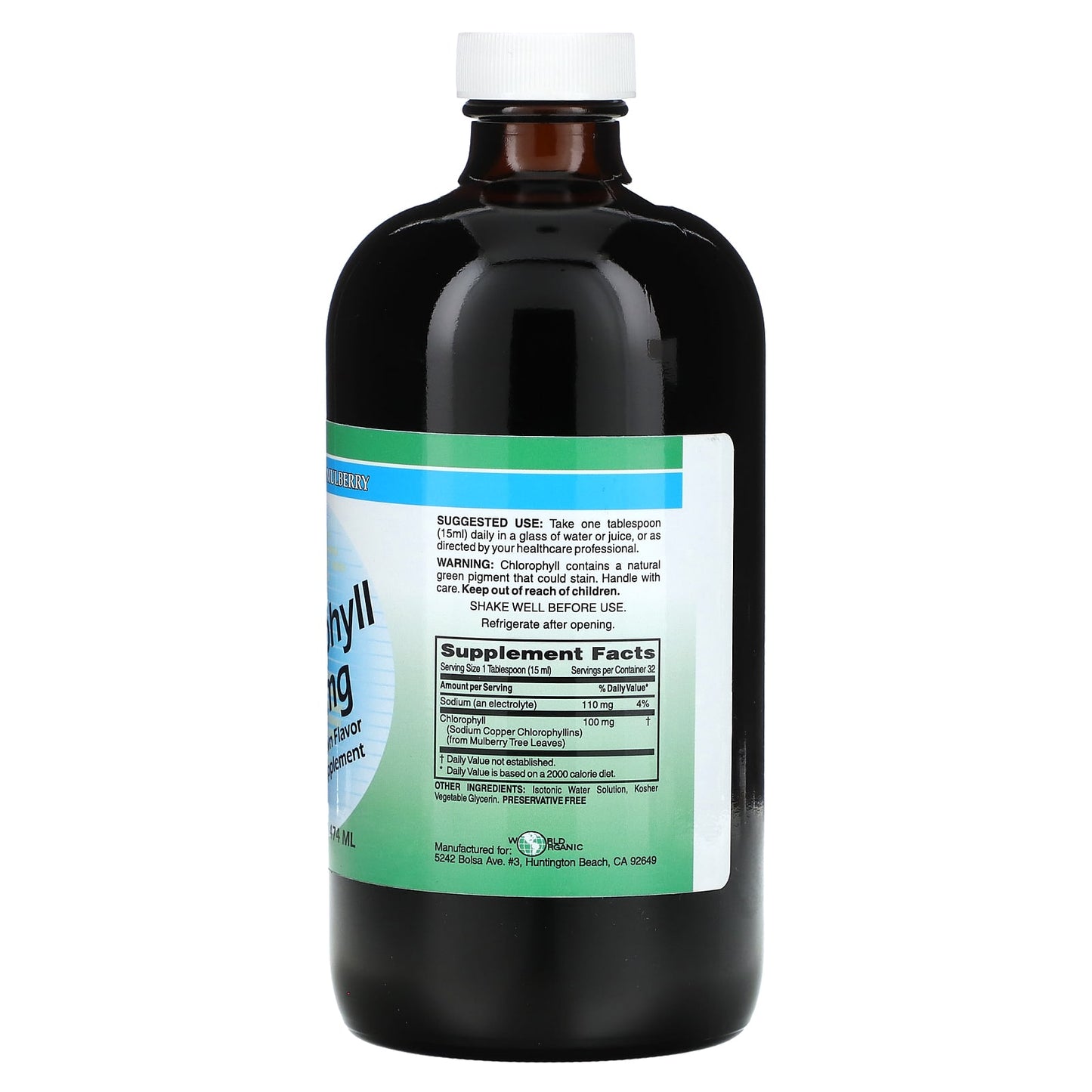 World Organic, Liquid Chlorophyll, 100 mg , 16 fl oz (474 ml)