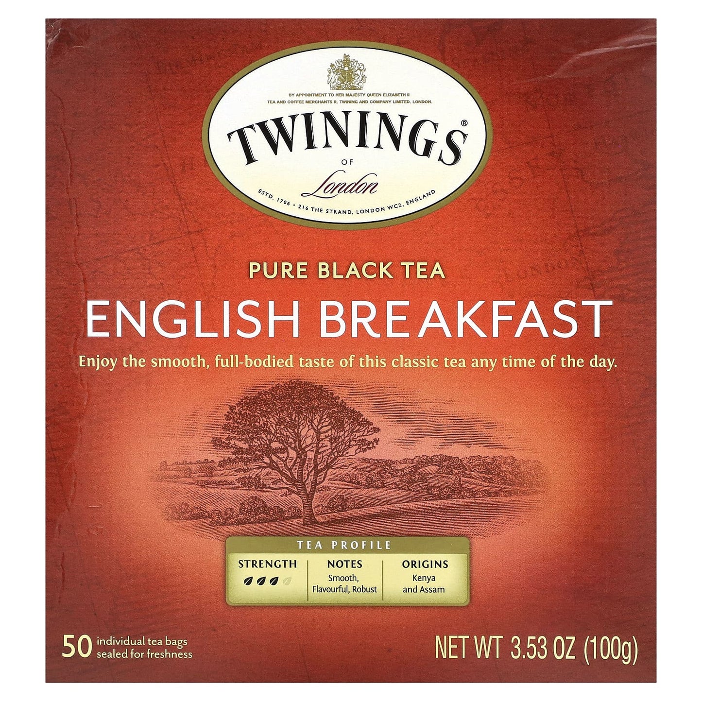 Twinings-Pure Black Tea English Breakfast-50 Tea Bags-3.53 oz (100 g)