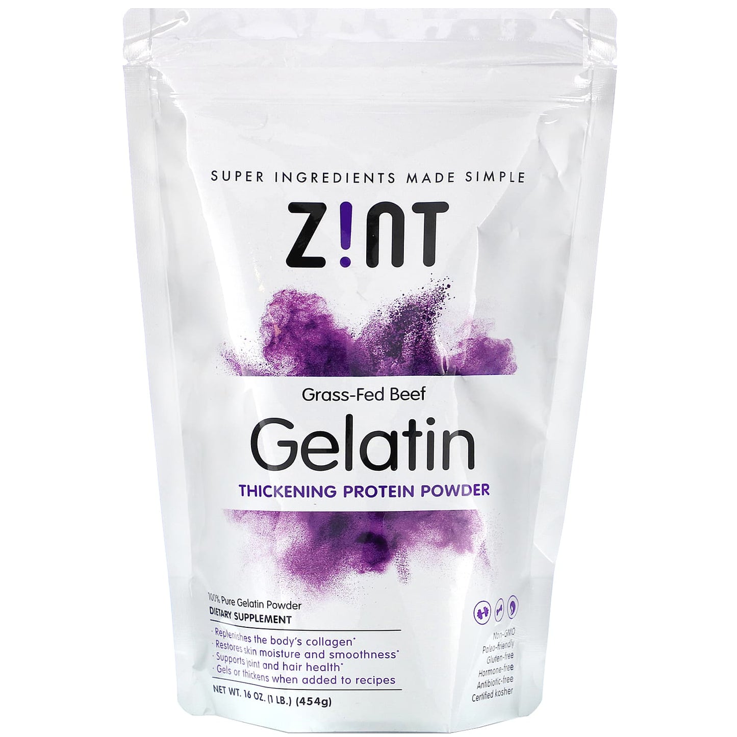 Zint-Thickening Protein Powder Gelatin-Grass-Fed Beef-16 oz (454 g)