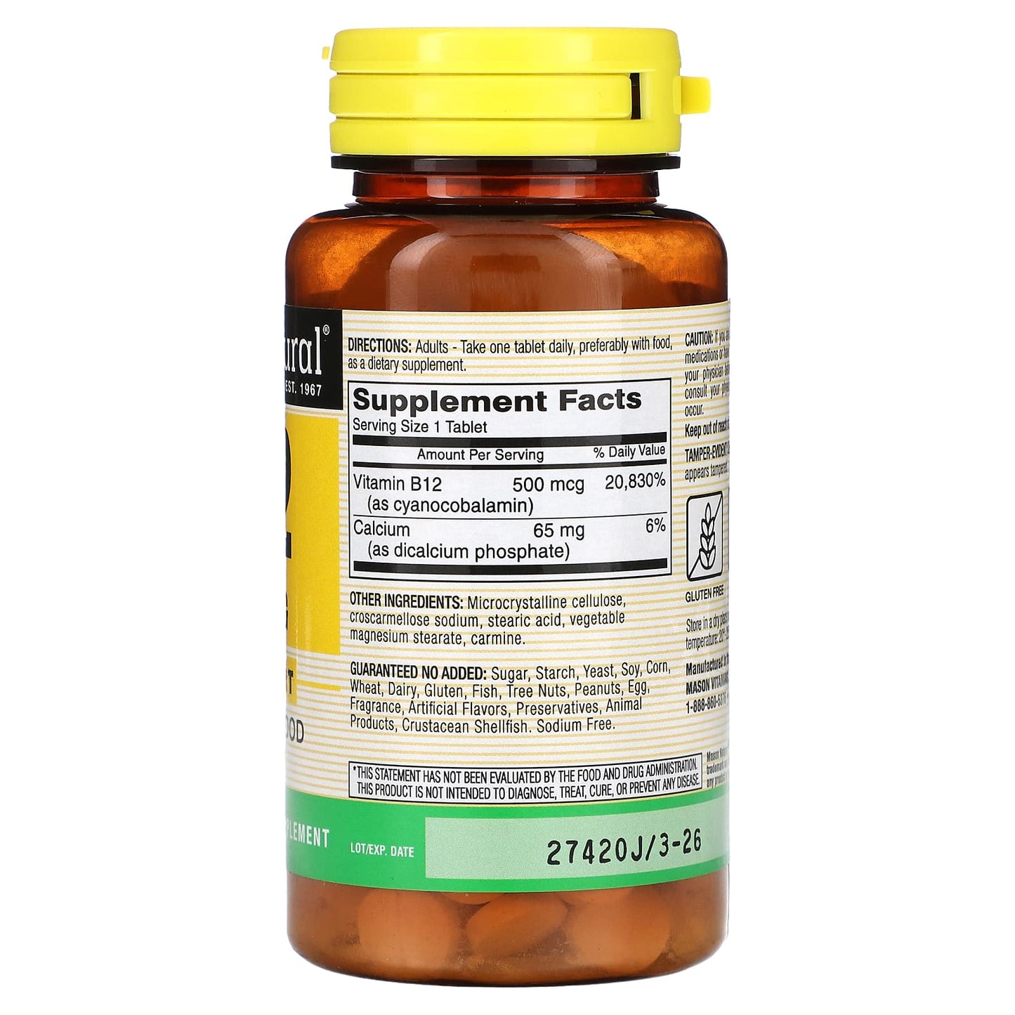 Mason Natural, B-12, 500 mcg, 100 Tablets