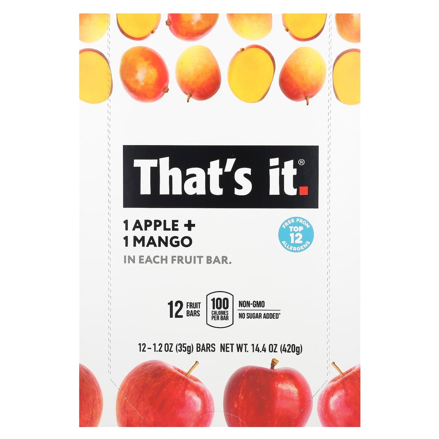 That's It-Fruit Bars-Apple + Mangoes-12 Bars-1.2 oz (35 g) Each