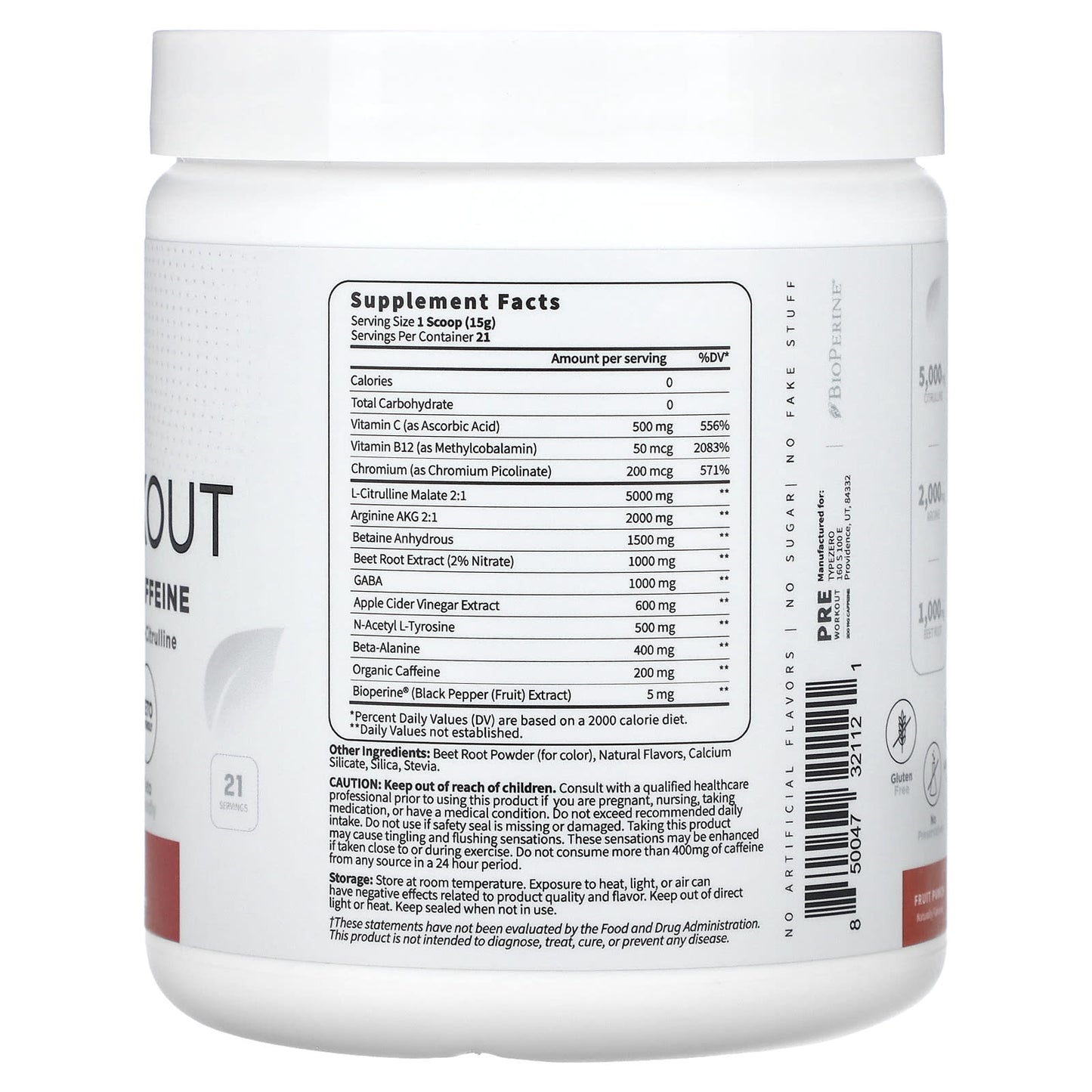 TypeZero, Clean Pre Workout, Fruit Punch, 11.3 oz (319 g)