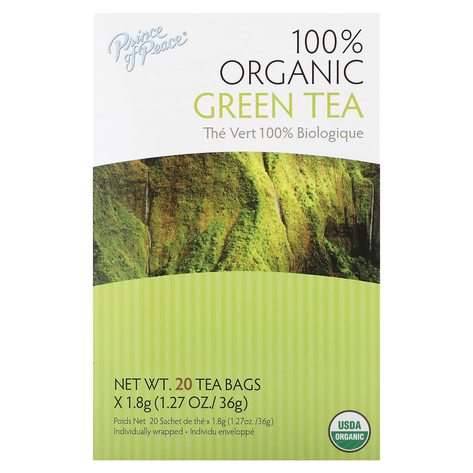 Prince of Peace-100% Organic Green Tea-20 Tea Bags-1.27 oz (36 g)