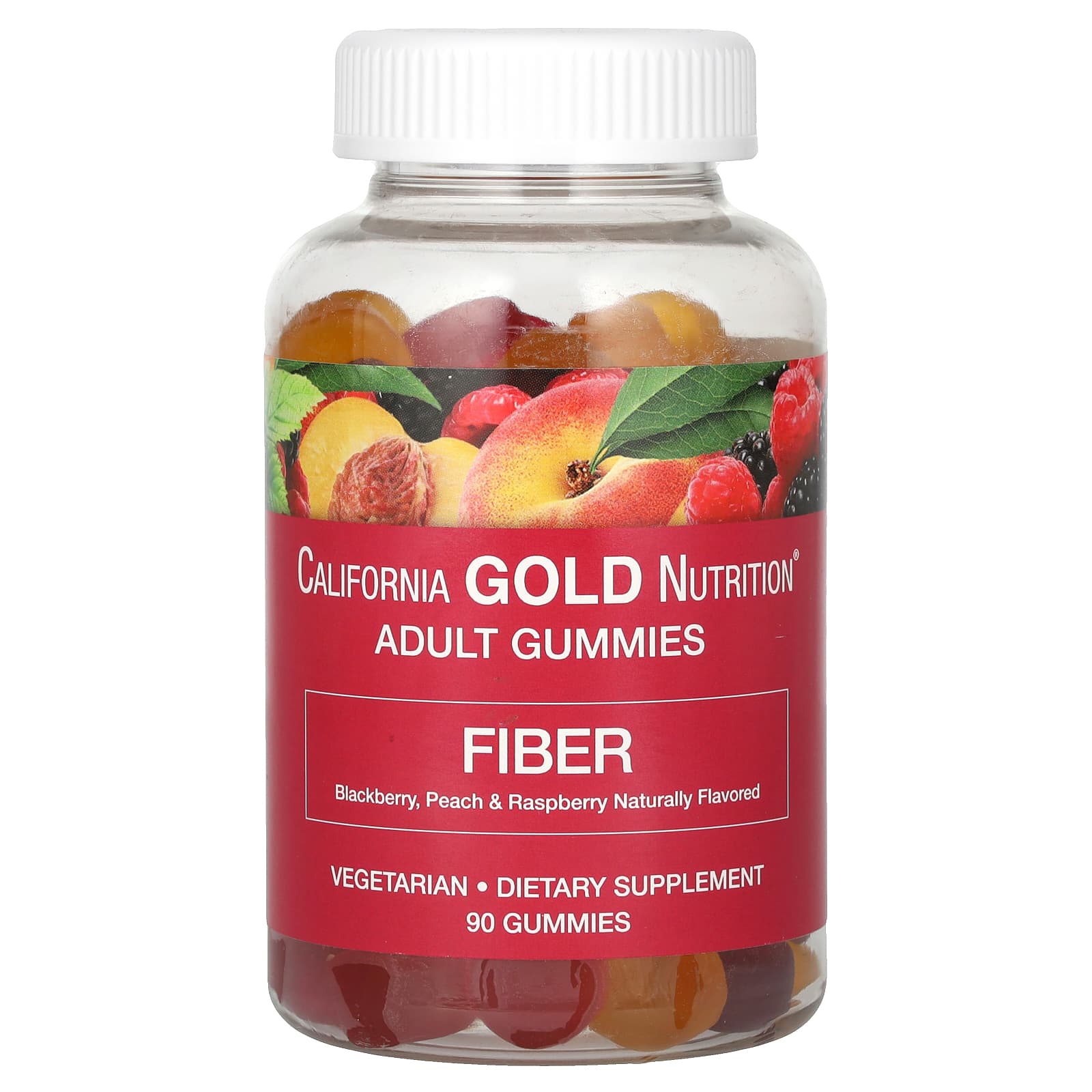 California Gold Nutrition-Fiber Gummies-Natural Blackberry-Peach & Raspberry Flavors- 90 Vegetarian Gummies