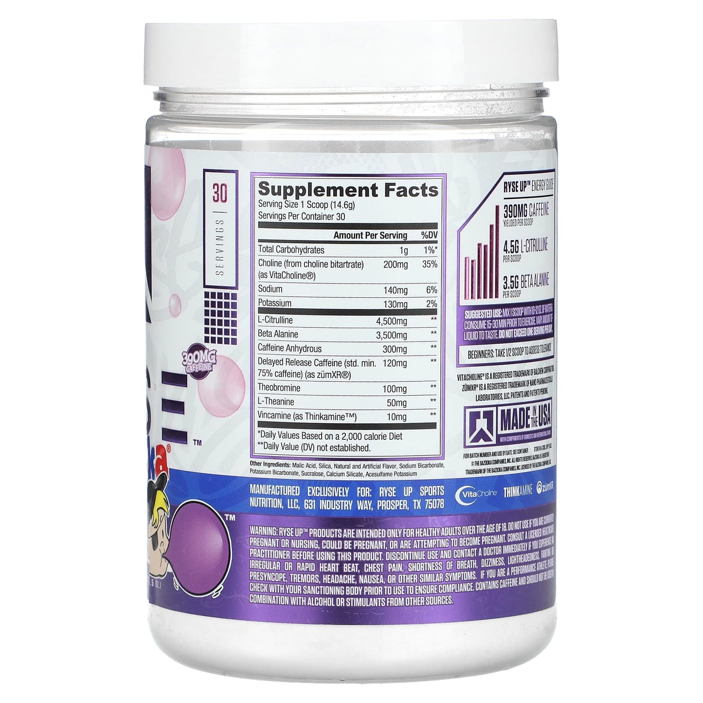 RYSE, Loaded Pre, Bazooka, Classic Grape, 15.5 oz (438 g)