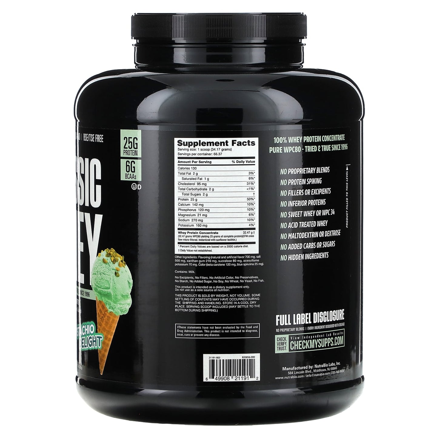 NutraBio, Classic Whey Protein, Pistachio Delight, 5 lb (2,268 g)