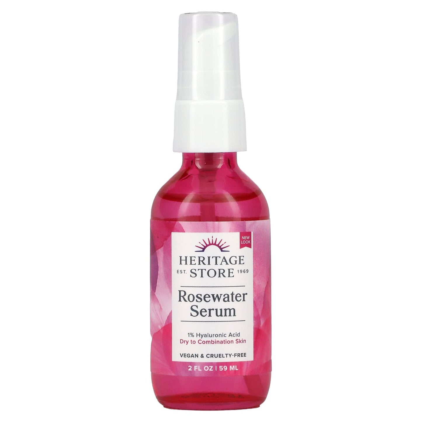 Heritage Store-Rosewater Serum with 1% HA-Dry to Combination Skin-2 fl oz (59 ml)