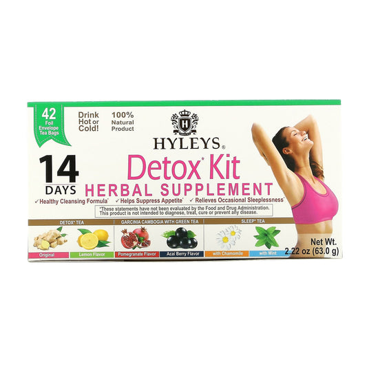 Hyleys Tea-Detox Kit-14 Day Cleanse-Assorted Flavors-42 Foil Envelope Tea Bags-2.22 oz (63.0 g)