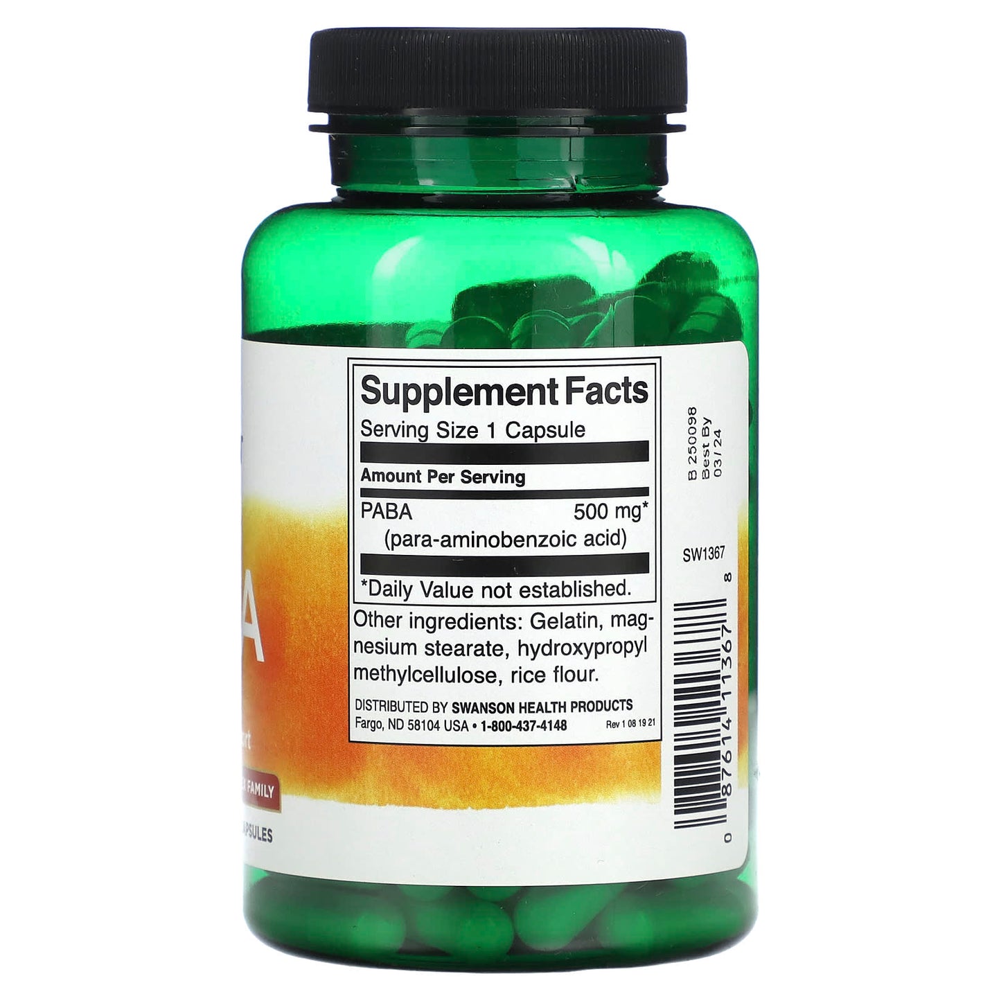 Swanson, PABA, 500 mg, 120 Capsules