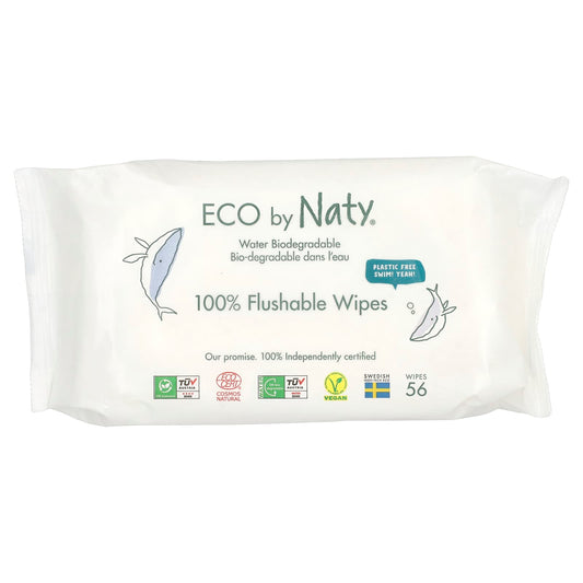 Naty-100% Flushable Wipes-Fragrance Free -56 Wipes