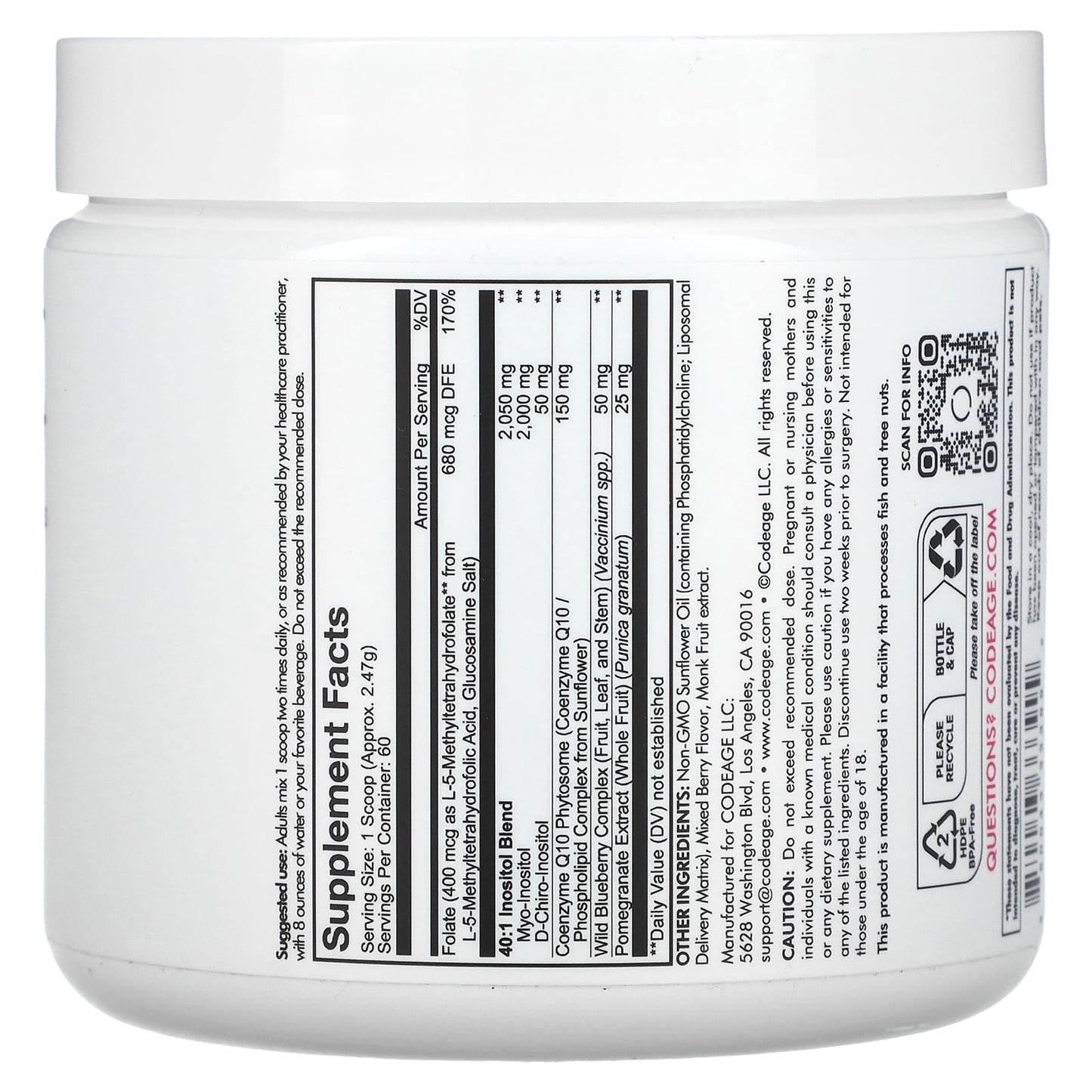 Codeage, Liposomal Ovarian Inositol+, Mixed Berry, 5.2 oz (148.2 g)