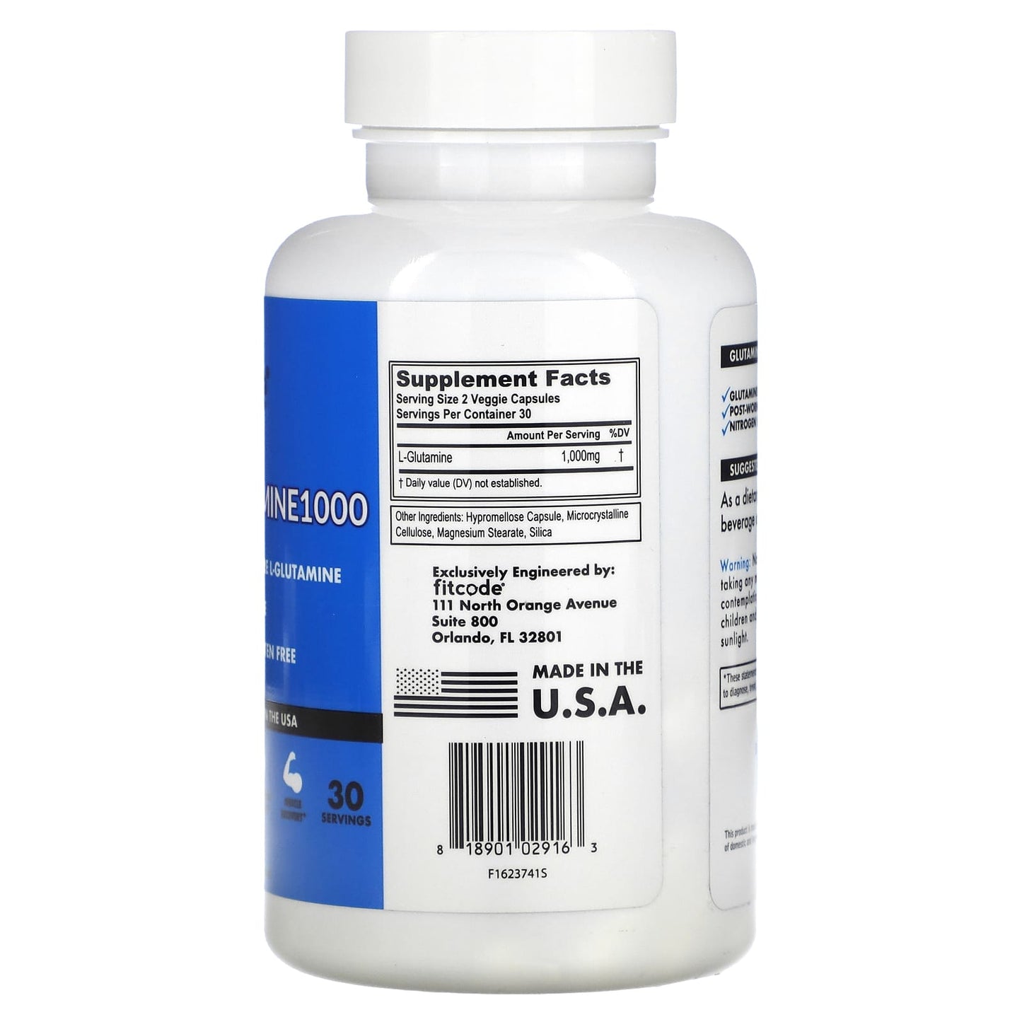 fitcode, Glutamine1000, 1,000 mg, 60 Capsules (500 mg per Capsule)