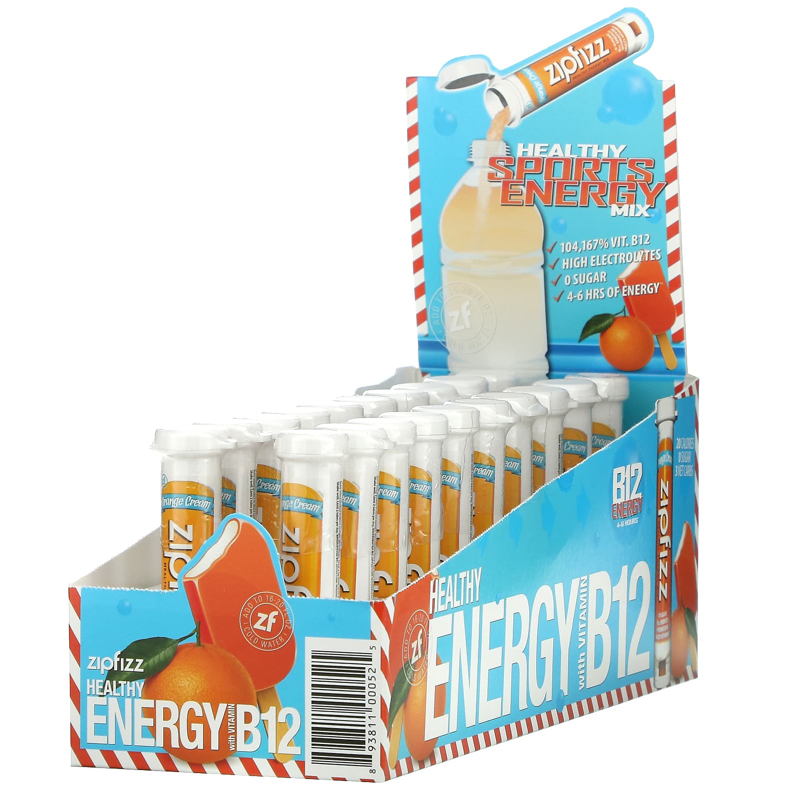 Zipfizz-Healthy Sports Energy Mix with Vitamin B12-Orange Cream-20 Tubes-0.39 oz (11 g) Each