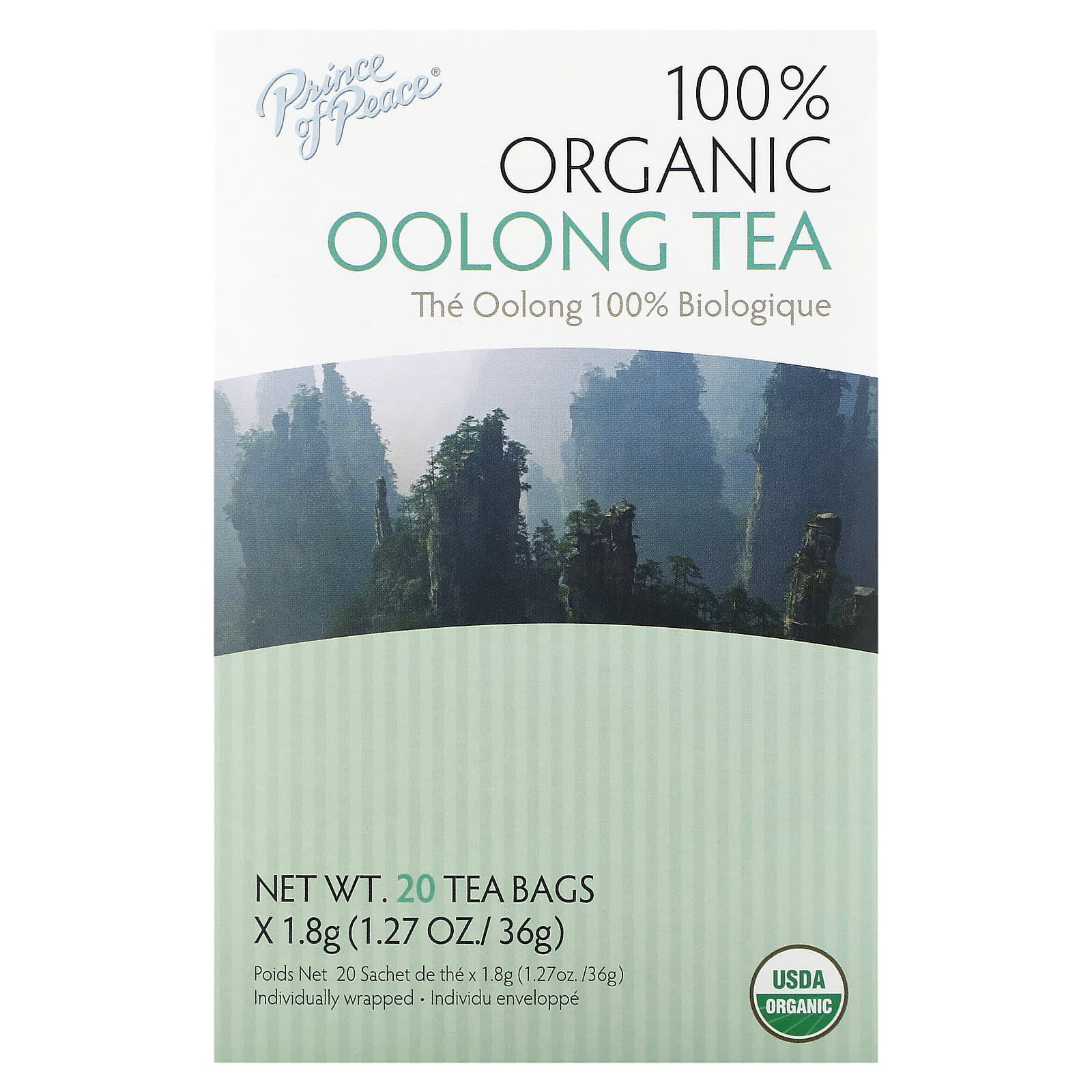 Prince of Peace-100% Organic Oolong Tea-20 Tea Bags-1.27 oz (36 g)