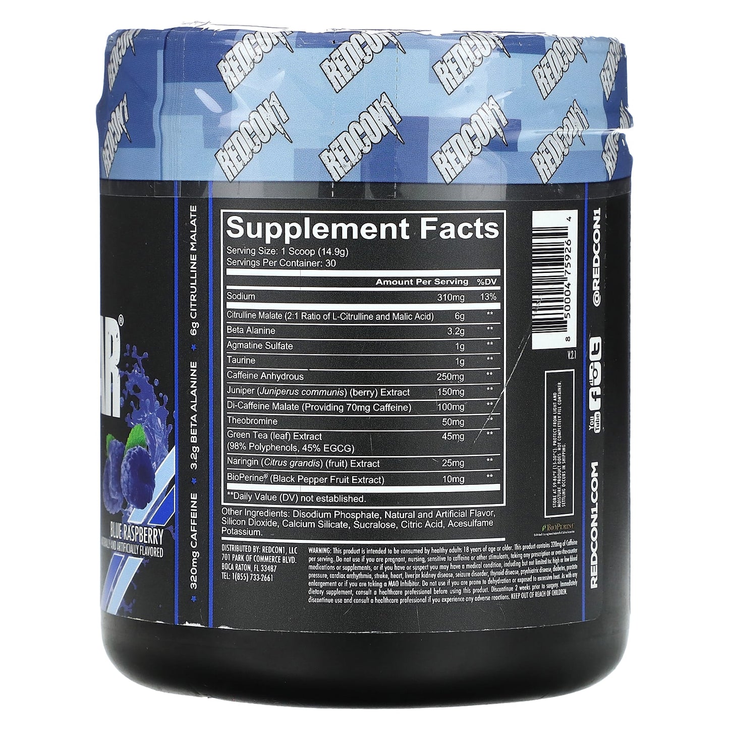 Redcon1, Total War, Pre-Workout, Blue Raspberry, 15.77 oz (447 g)