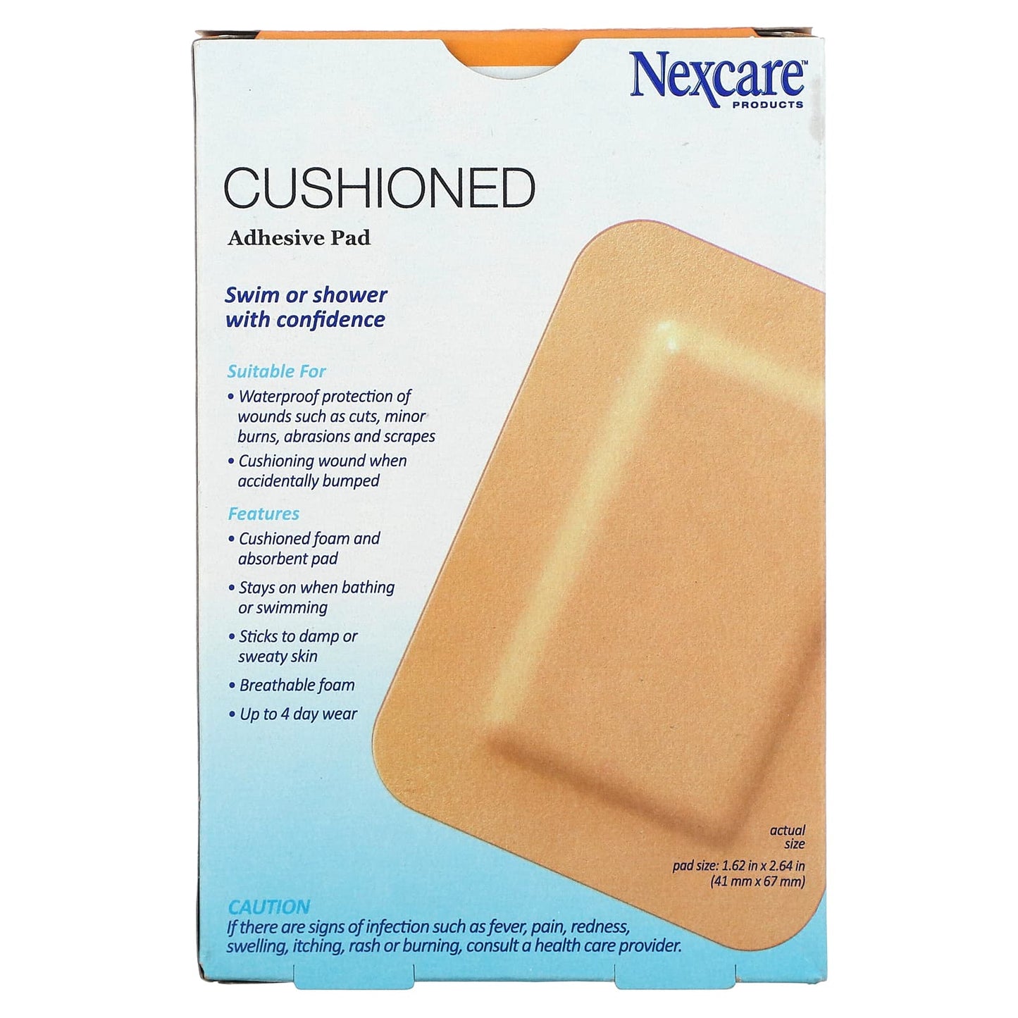 Nexcare, Cushioned Waterproof Adhesive Pad, 4 Pads